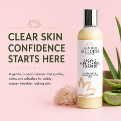 Organic Acne Cleanser by Glimmer Goddess Organic Skin Care, 8 oz gentle face and body wash for acne treatment.