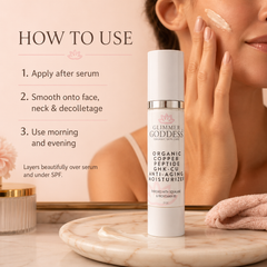 Organic Copper Peptide Moisturizer by Glimmer Goddess, anti-aging skin care for firming and smoothing, lightly scented with essential oils.