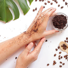 Organic Dead Sea Salt Body Scrub by Glimmer Goddess, exfoliating and detoxifying bath and body product with coffee aroma.