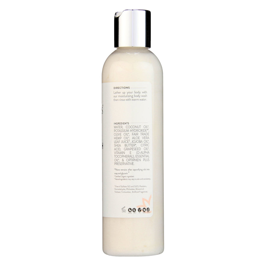 Organic moisturizing body wash by Glimmer Goddess® with lavender and lemon for soft, hydrated skin.
