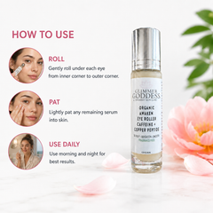 Cooling eye roller by Glimmer Goddess Organic Skin Care for puffiness, dark circles, and tired-looking eyes.