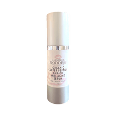 Organic Copper Peptide Serum by Glimmer Goddess, a face serum for firming and smoothing skin with a lightly scented organic formula.