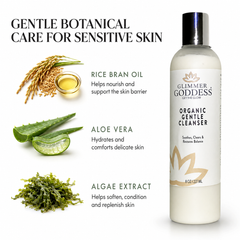 Organic Sensitive Skin Cleanser by Glimmer Goddess, gentle AHA face wash for sensitive skin, with natural botanical ingredients.