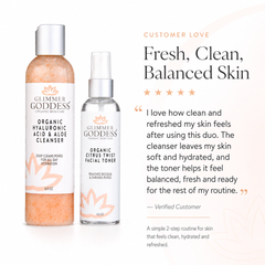 Glimmer Goddess Organic Skin Care Fresh Start Duo with hydrating facial cleanser and toner in a skincare kit