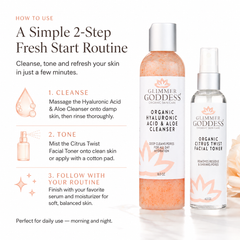 Glimmer Goddess Organic Skin Care Fresh Start Duo facial cleansing kit with hydrating cleanser and toner for radiant skin