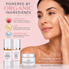 Glimmer Goddess Organic Skin Care Anti-Wrinkle Trio gift set with 3-step collagen boosting system in elegant packaging.