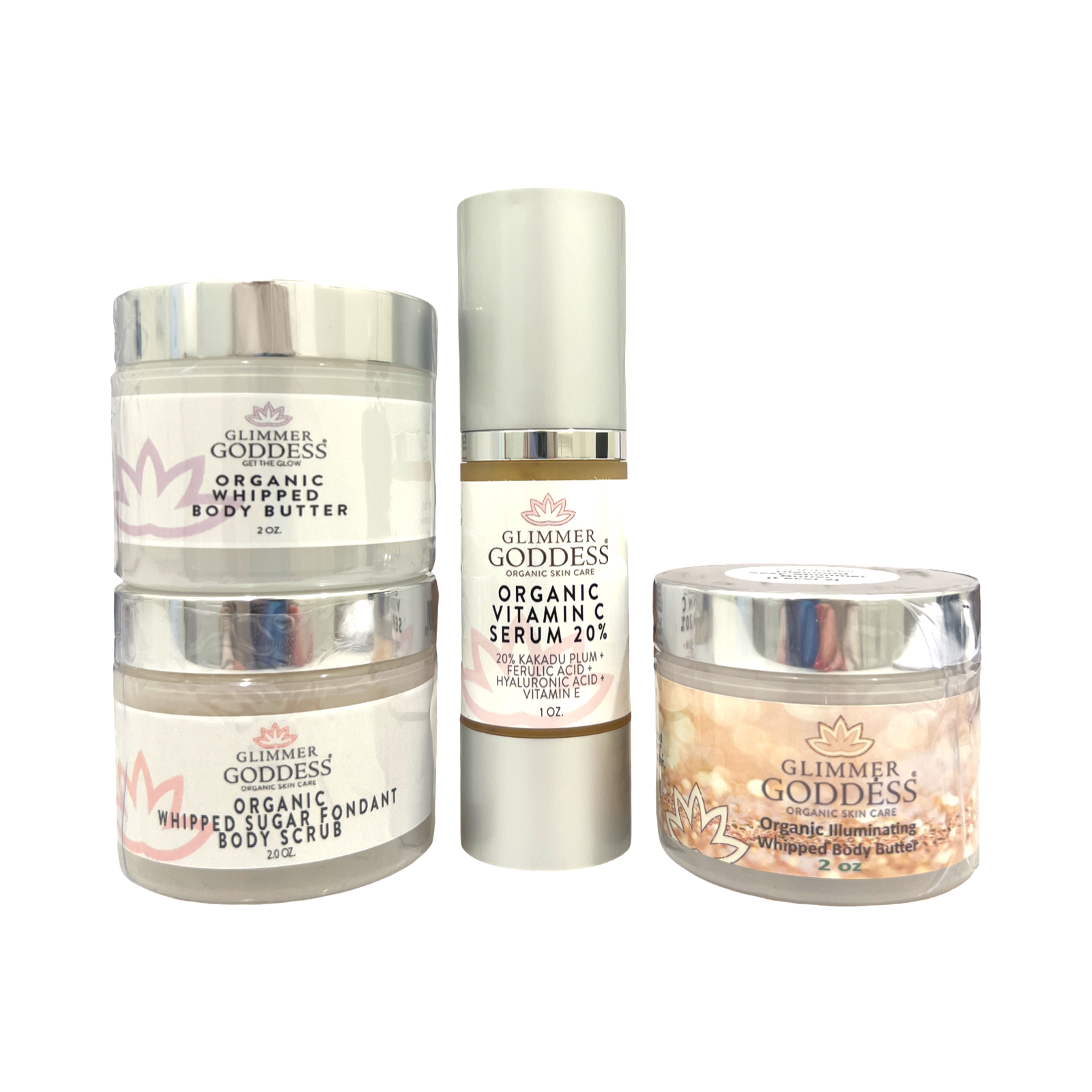 Glimmer Goddess Organic Skin Care Bridesmaid Glow Gift Set with radiant beauty essentials for bridal party and wedding day.