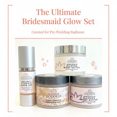 Glimmer Goddess® Organic Skin Care Bridesmaid Glow Gift Set featuring radiant beauty essentials for bridal party and wedding day.