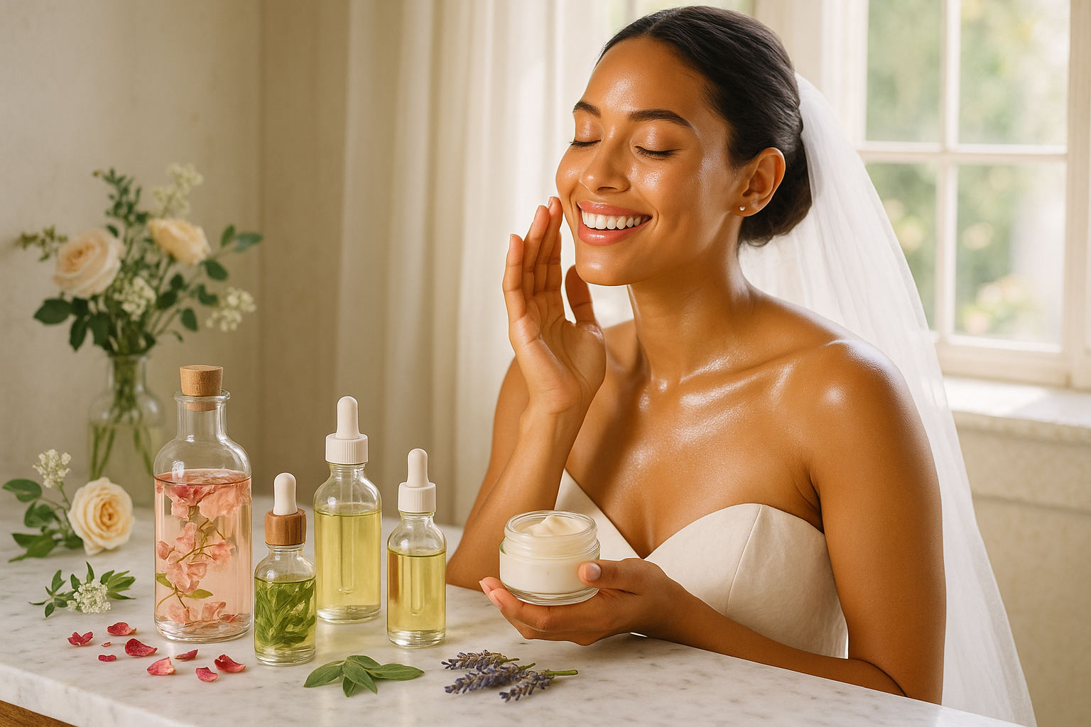 Glimmer Goddess Organic Bridal Glow Essentials Gift Set with skincare products for radiant wedding day skin.