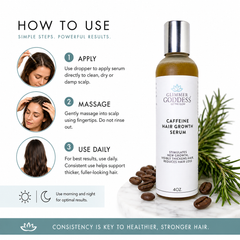 Organic Caffeine Hair Growth Serum by Glimmer Goddess® for scalp treatment to promote hair growth and reduce hair loss.