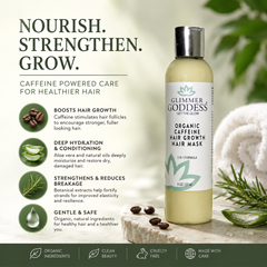 Organic Caffeine Hair Growth Mask by Glimmer Goddess® for deep conditioning and hair strengthening in an 8 oz jar.