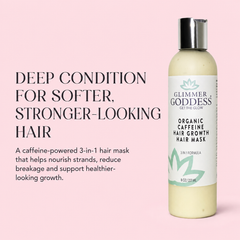 Organic Caffeine Hair Growth Mask by Glimmer Goddess®; deep conditioning treatment for healthy, revitalized hair.