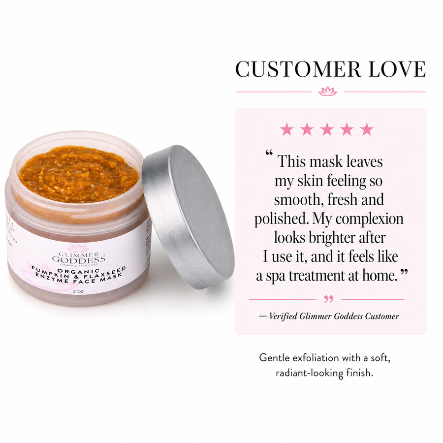 Organic Pumpkin Flaxseed Enzyme Face Mask by Glimmer Goddess® for brightening and tightening glowing skin, 2 oz.