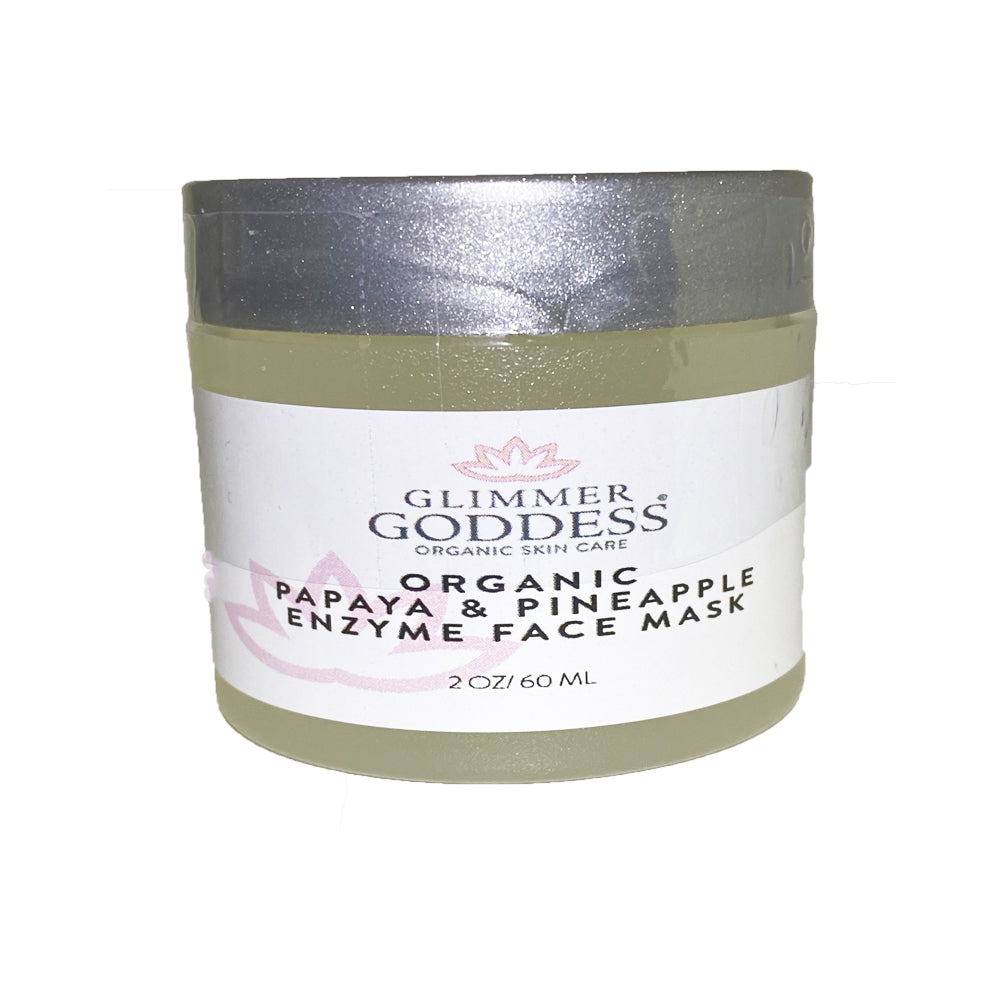 Glimmer Goddess Organic Face Mask Gift Set with 2 masks, spa headband, and applicator brush for at-home facial pampering.