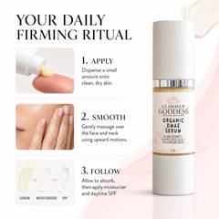 Glimmer Goddess Organic Skin Care DMAE Firming Serum in 1 oz bottle, natural facial serum for skin tightening and revitalization