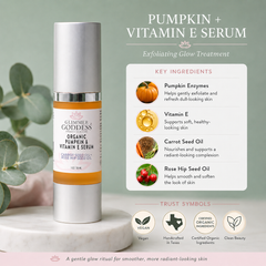 Organic Pumpkin Enzyme Serum by Glimmer Goddess® for exfoliating and glowing skin, shown in a 1 oz pump bottle.