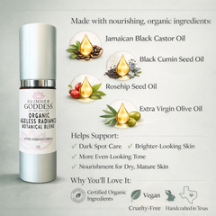 Organic Skin Brightening Serum by Glimmer Goddess® for radiant skin, dark spot treatment, and age-defying skincare.