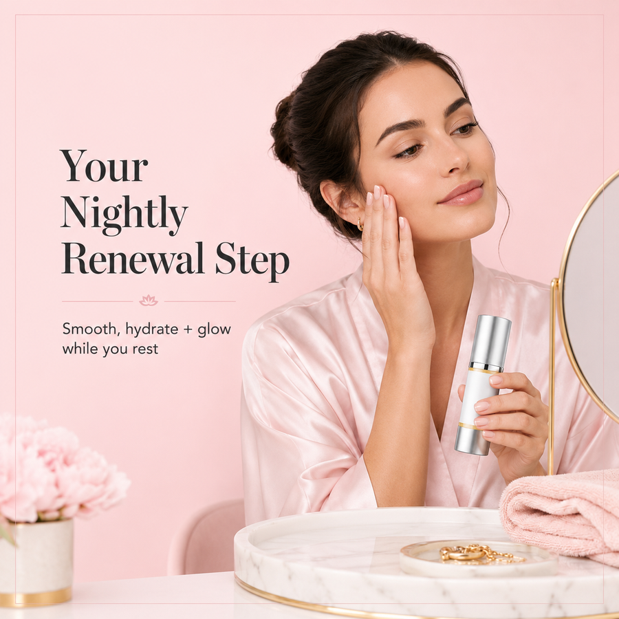 Glimmer Goddess Organic Skin Care Vitamin A Microcaps Serum in a sleek bottle, designed for brightening and rejuvenating skin.