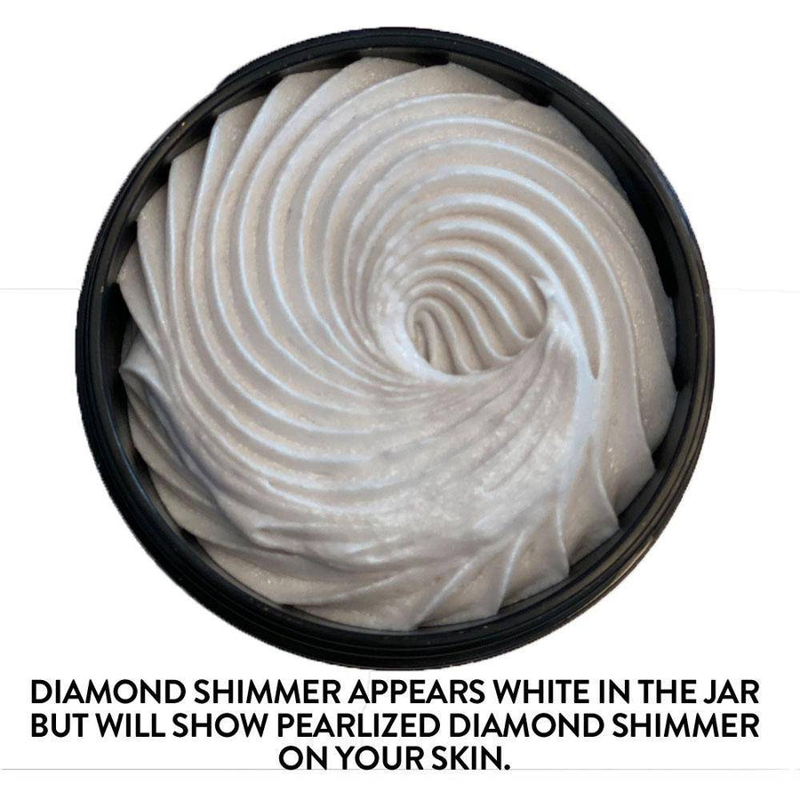 Organic Shimmering Body Butter Trio by Glimmer Goddess® with bronze, diamond, and gold soft glow, 3 travel-sized jars.