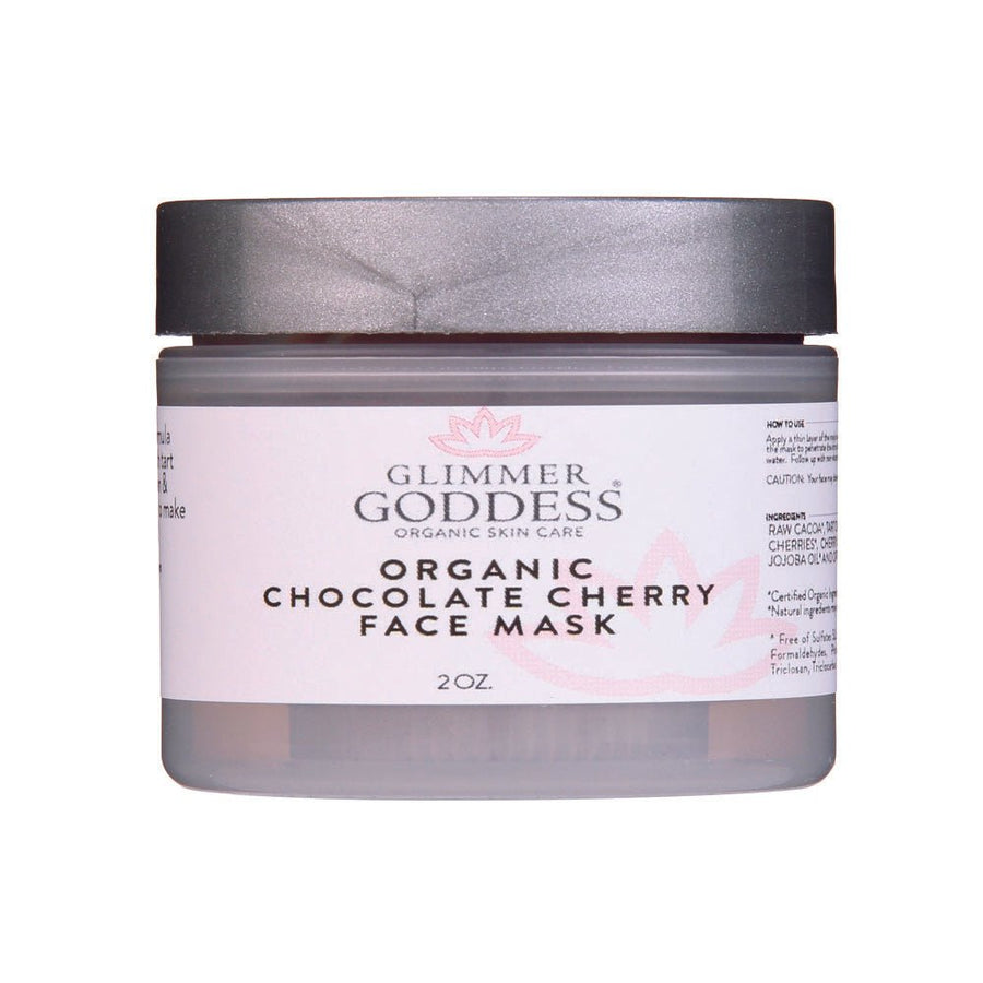 Organic Chocolate Cherry Face Mask by Glimmer Goddess®, antioxidant anti-aging skin care mask in a 2 oz jar.