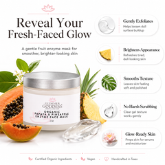 Glimmer Goddess Organic Papaya Pineapple Enzyme Face Mask in a 2oz jar, gentle exfoliating skin care mask with tropical fruit enzymes.