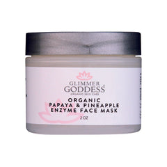Glimmer Goddess Organic Papaya Pineapple Enzyme Face Mask in a 2 oz jar, gentle exfoliating skin care mask with fresh fruit ingredients.