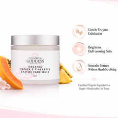 Glimmer Goddess Organic Skin Care Papaya Pineapple Enzyme Face Mask in a 2 oz jar, gentle exfoliating treatment for glowing skin.