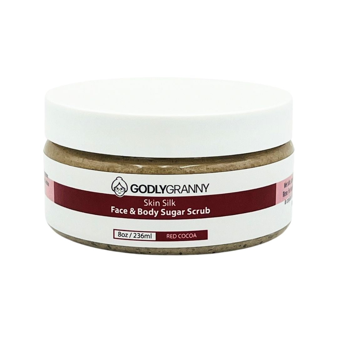 Godly Granny Skin Silk Face & Body Sugar Scrub with apricot and chamomile for smooth, refreshed skin.