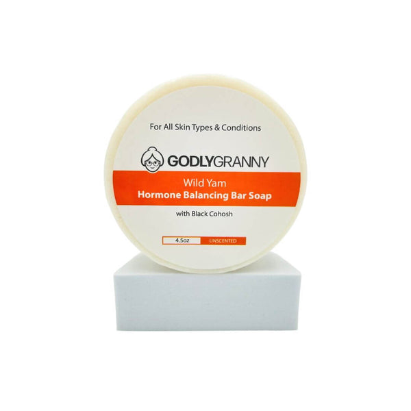 Wild Yam Hormone Balancing Bar Soap with Black Cohosh by Godly Granny, unscented, 4.5 ounces, natural herbal skincare product.