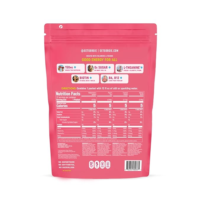 GORGIE Energy Drink Mix Bestsellers Variety Pack with 12 colorful packets of flavored energy drink mixes on a white background.