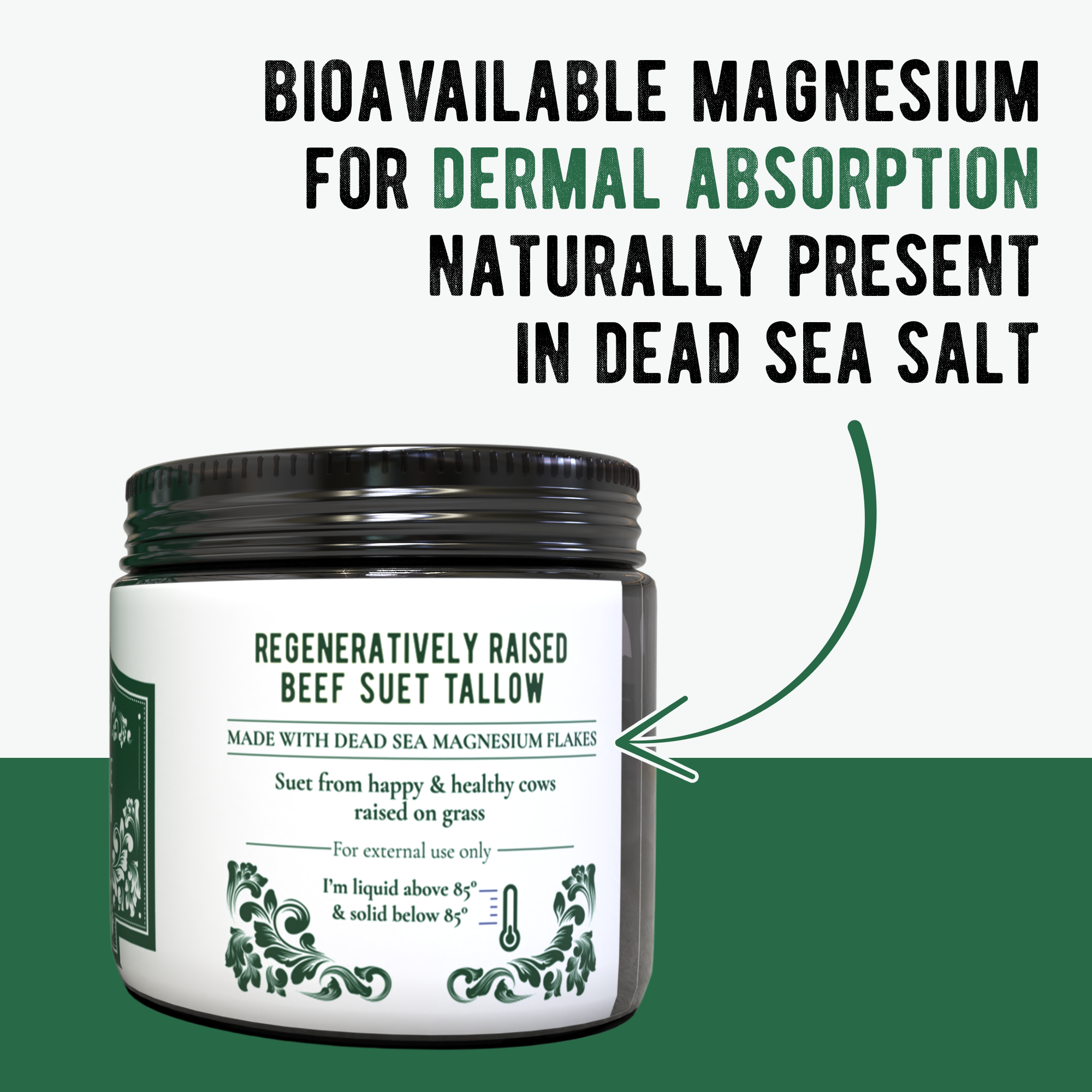 Unscented Dead Sea Magnesium and Tallow Balm by Grazly in a jar, showcasing a smooth, creamy balm for skin nourishment and relaxation.
