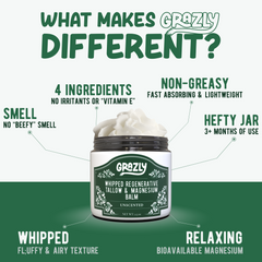 Unscented jar of Grazly Dead Sea Magnesium and Tallow Balm showing the creamy balm texture in a glass jar.