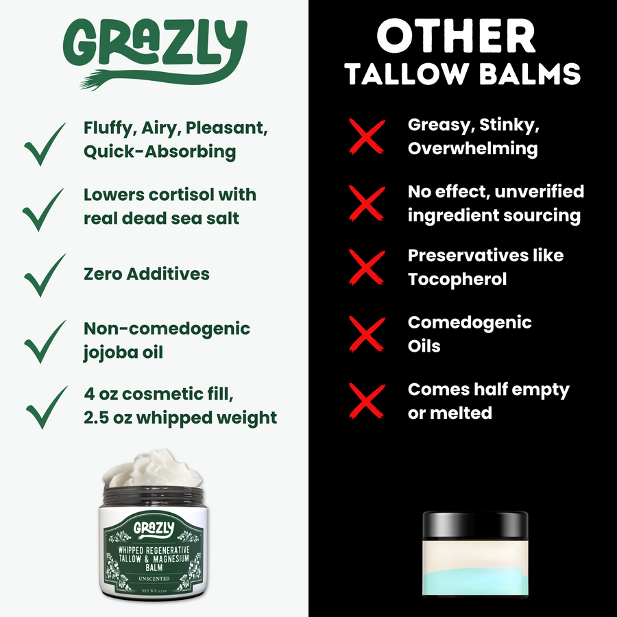 Unlabeled jar of Grazly Dead Sea Magnesium and Tallow Balm with a natural, unscented appearance and creamy texture.