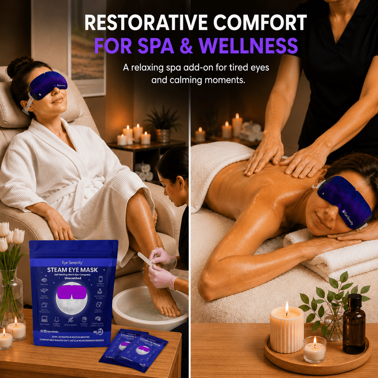 Lure Essentials Eye Serenity steam eye mask providing warm, relaxing eye care for dry eyes, puffiness, and sleep comfort.
