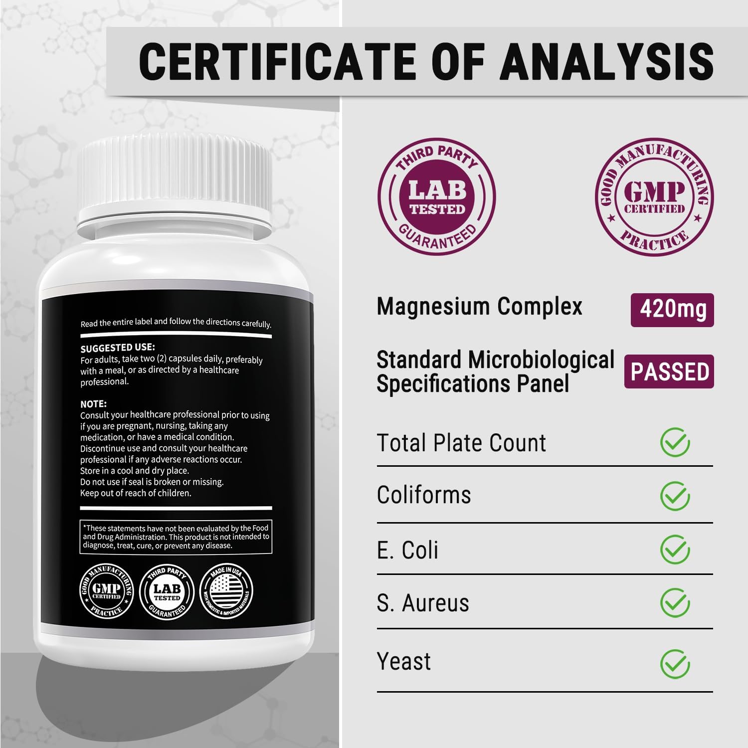 I Love Health Store 5-in-1 Magnesium Complex with Vitamin B6 capsules for sleep, nerves, muscles, and bones, 120 capsules.