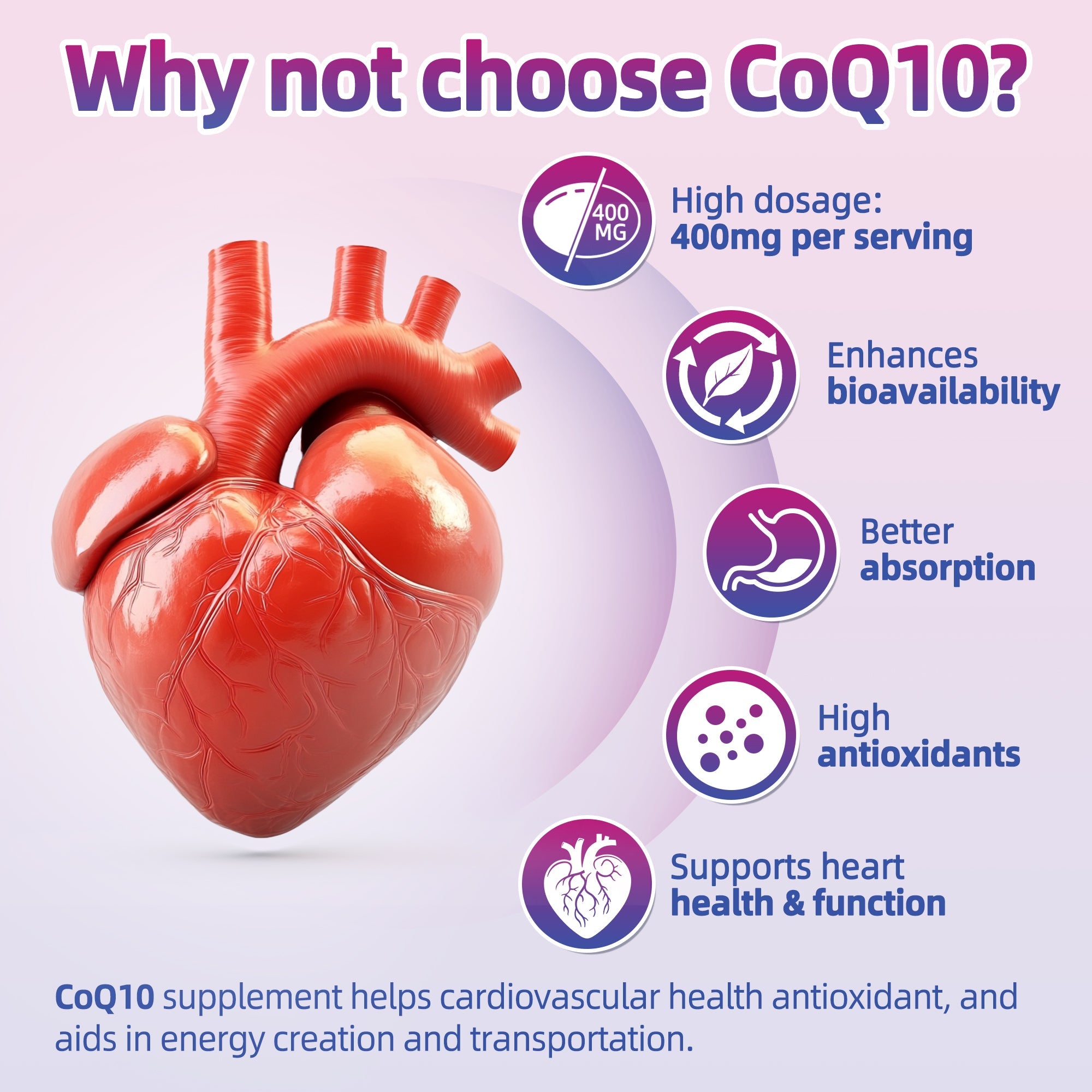 I Love Health CoQ10 softgels 400 mg, 90-count bottle supporting heart health and cellular energy.