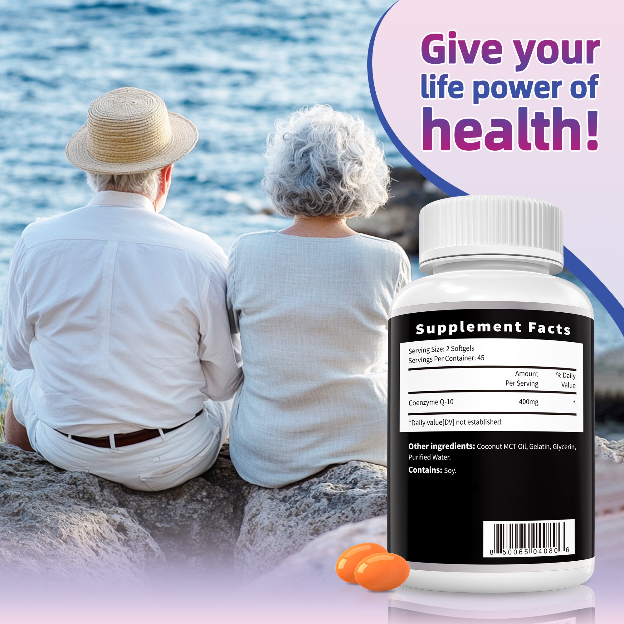 I Love Health CoQ10 softgels, 400 mg, 90 count, supports heart health and energy, soy-based CoQ10 supplement.