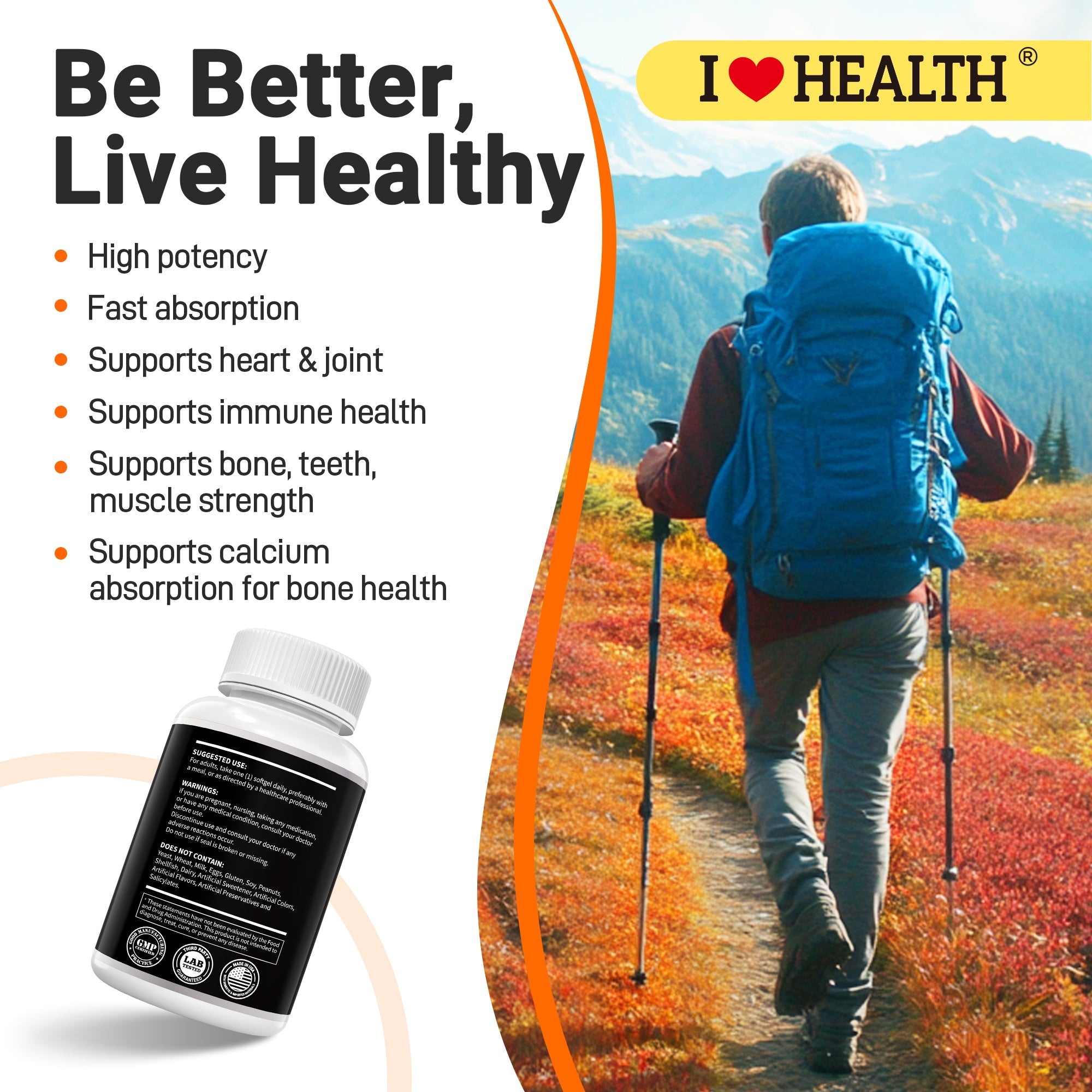 Vitamin D3 10,000 IU with K2 MK-7 softgels from I Love Health Store, supporting bone, heart, and immune health.