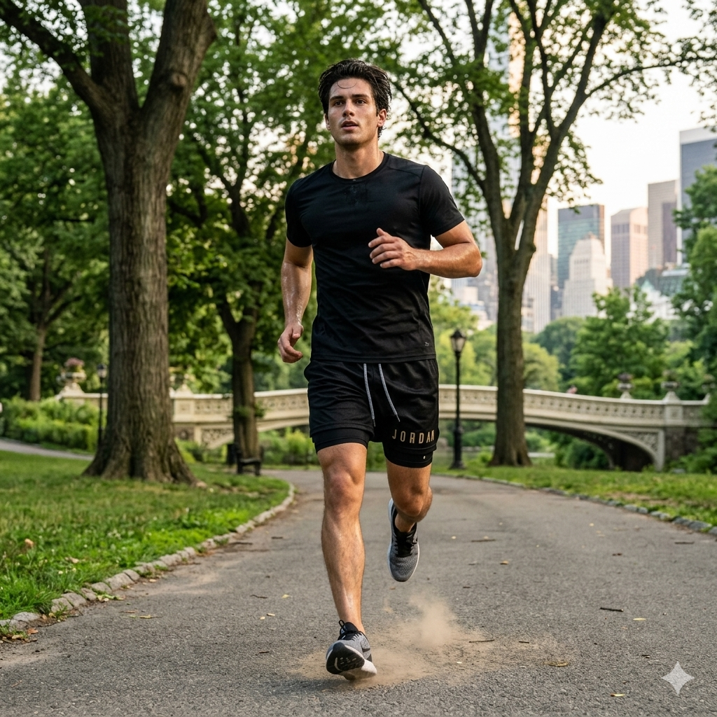 Men's double-layer running training shorts by THRIXINE, featuring breathable fabric and athletic design for comfortable exercise.