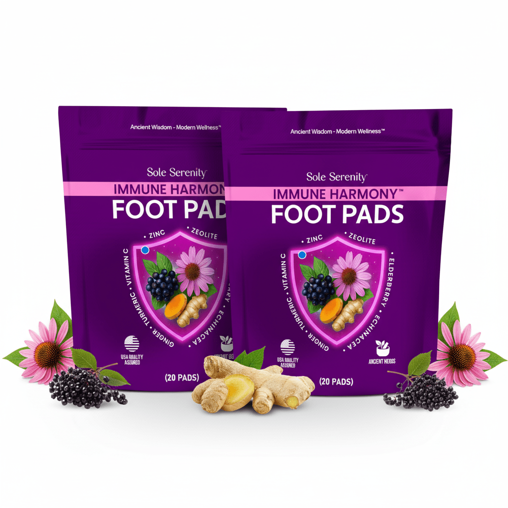 Lure Essentials Immune Harmony Detox Foot Pads with Elderberry and Zinc, showing two adhesive foot pads for wellness detox.