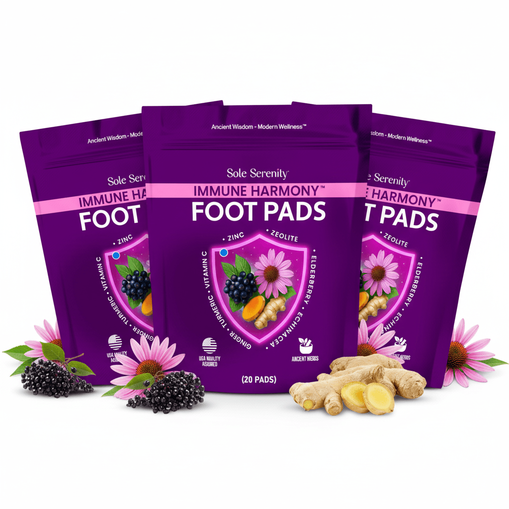 Lure Essentials Immune Harmony Detox Foot Pads with elderberry and zinc applied to the soles of the feet for wellness.