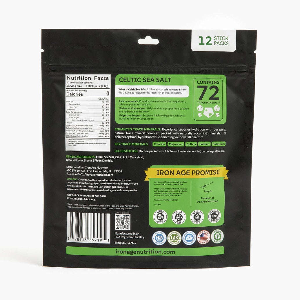 Iron Age Nutrition Total Hydrate™ Lemon Lime Twist electrolyte powder in a resealable container, ready for hydration.