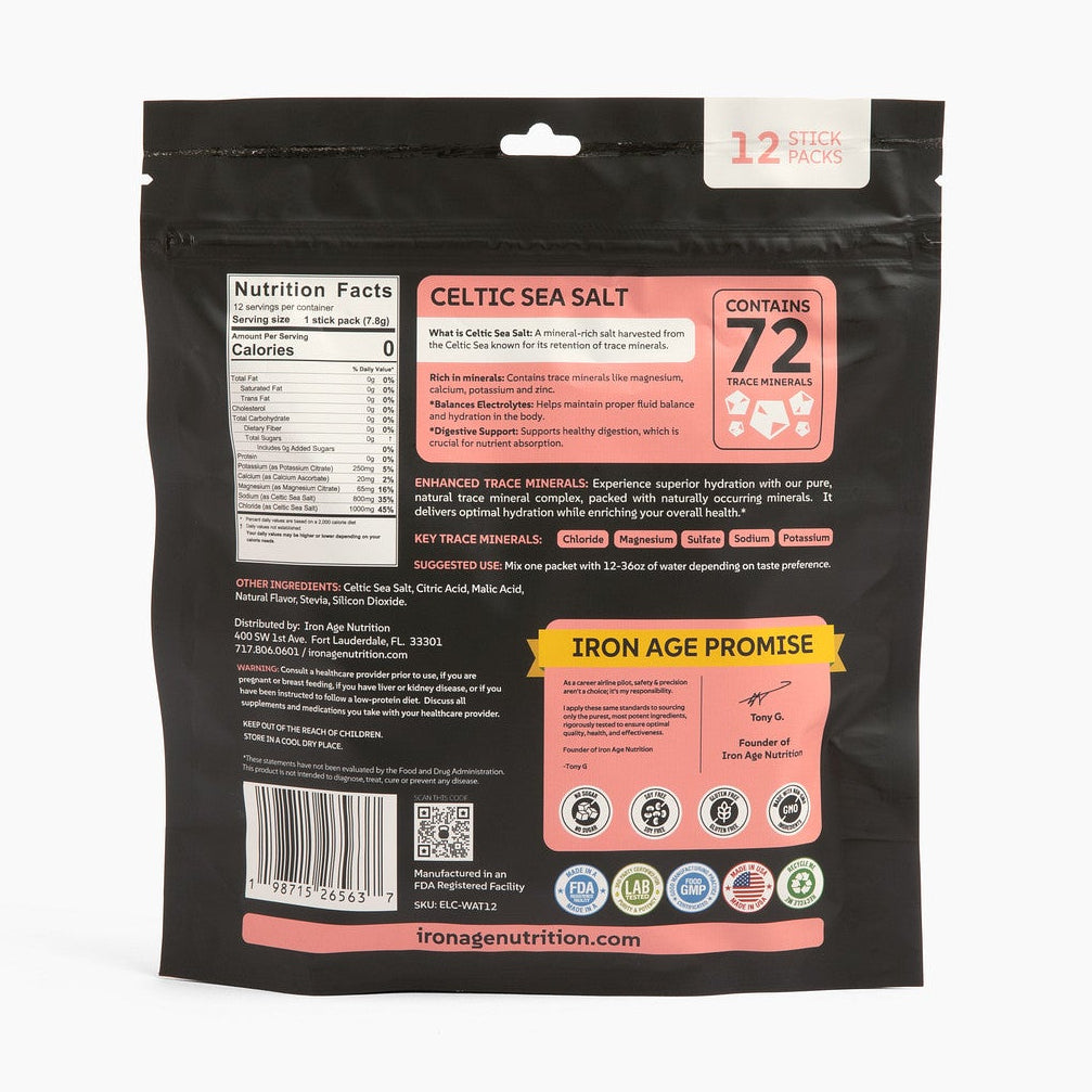Total Hydrate™ electrolyte powder by Iron Age Nutrition in Sour Watermelon flavor, showing the colorful powder packaging.