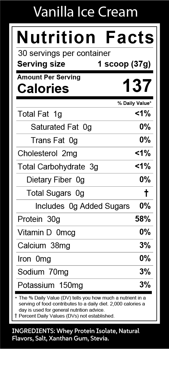 Vanilla Ice Cream flavored Iron Age Nutrition Whey Protein Isolate with 30g protein per serving in a scoop and container