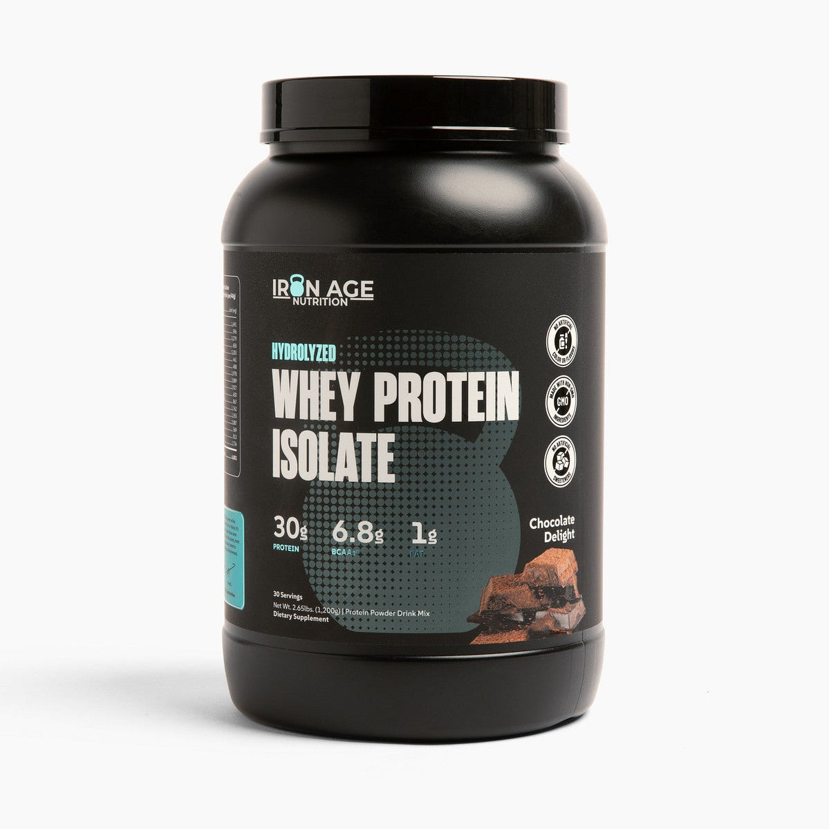 Iron Age Nutrition Whey Protein Isolate with vanilla ice cream flavor, 30g protein per serving, creamy protein supplement powder