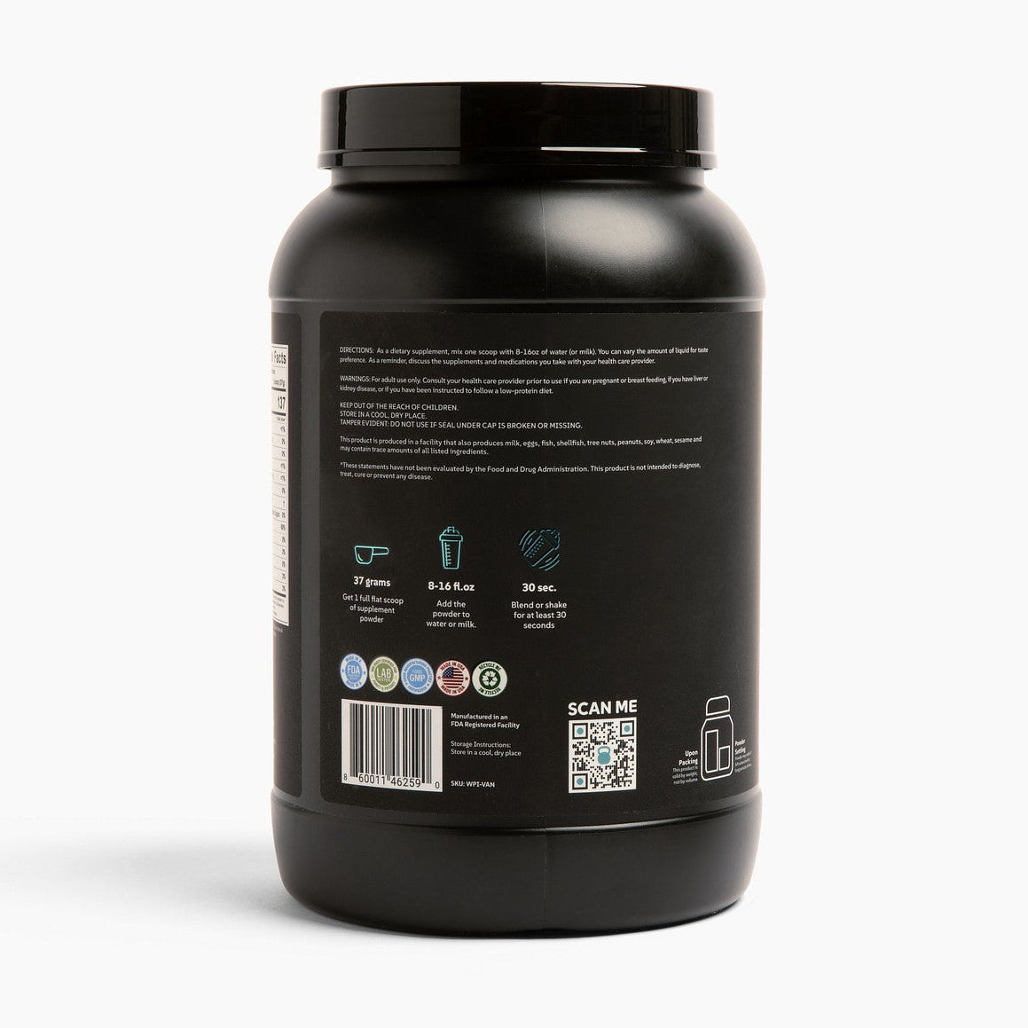 Iron Age Nutrition Whey Protein Isolate vanilla flavor in a scoop, showcasing a protein supplement with 30g per serving.