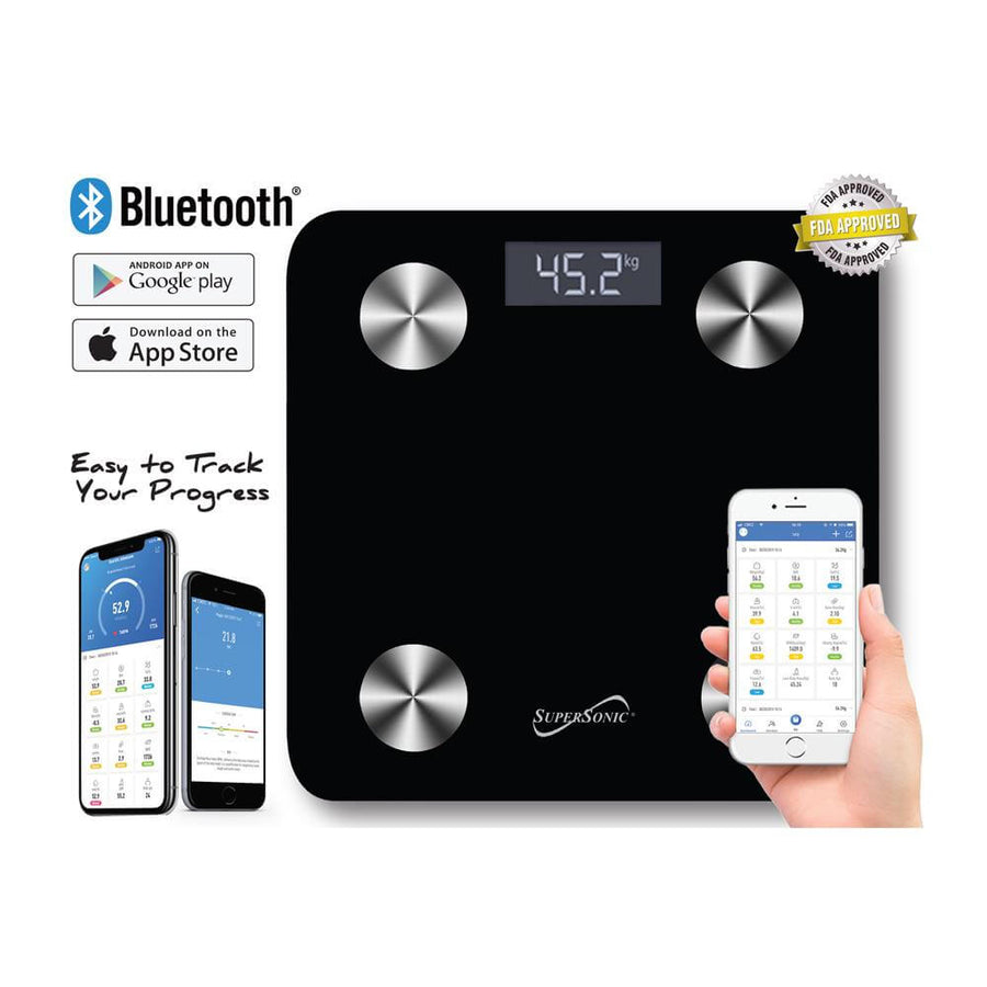 Jupiter Gear Supersonic Smart Scale body composition analyzer with digital display and app connectivity for health tracking.
