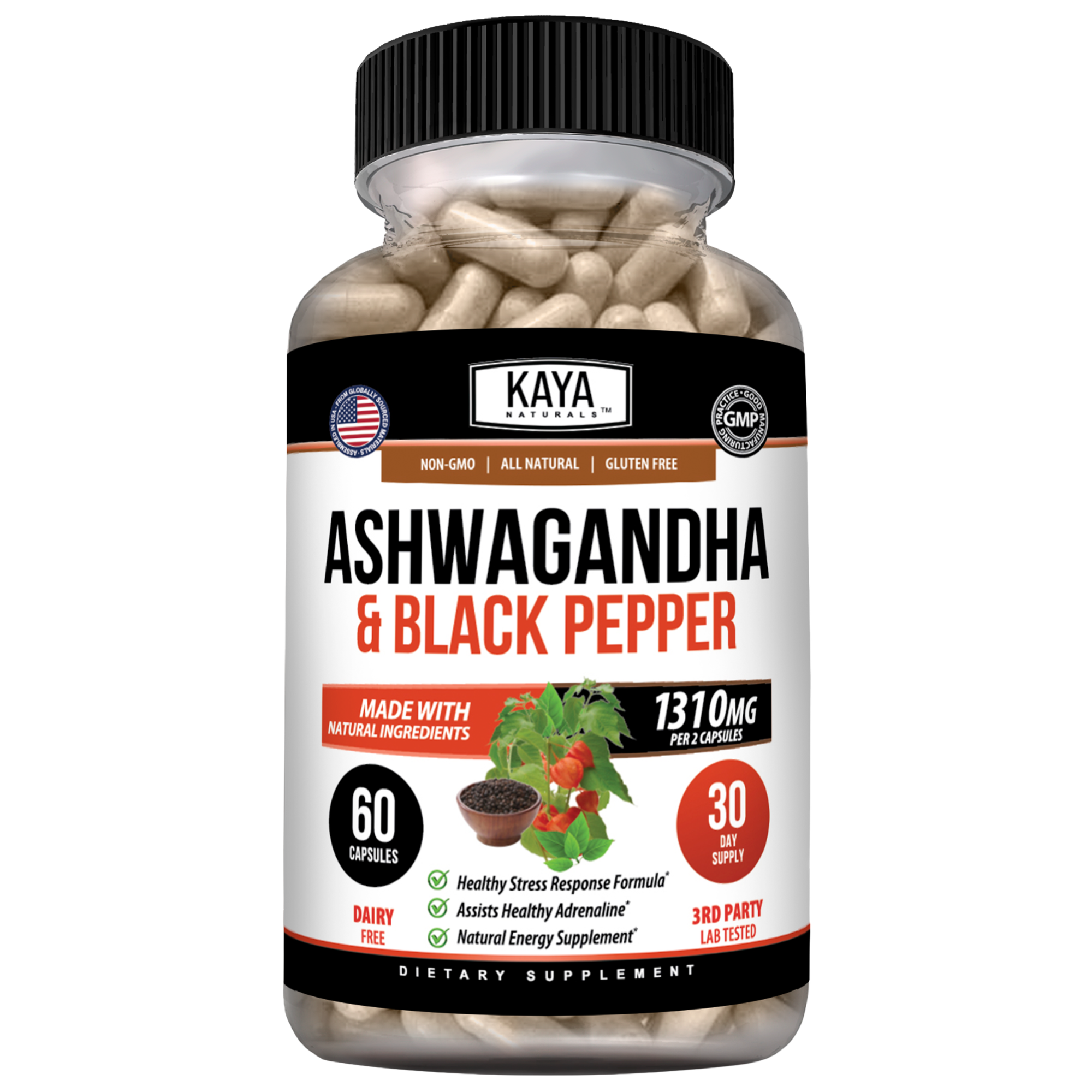 Fresh organic Ashwagandha root from Kaya Naturals, shown in a clear image with whole roots and powdered form in a natural setting.