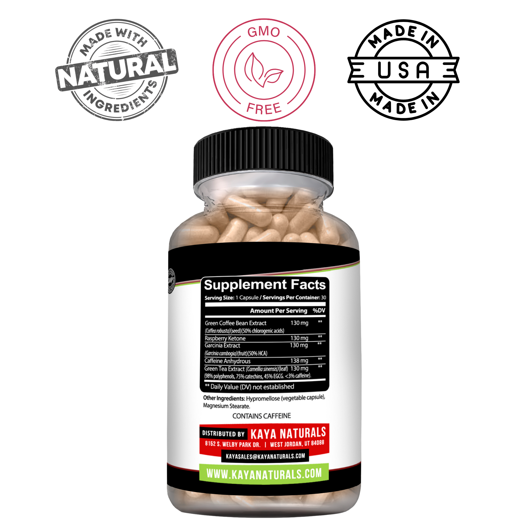 Assorted Kaya Naturals Best Sellers Blend in a clear glass jar with a wooden scoop, showcasing a colorful mix of natural ingredients.