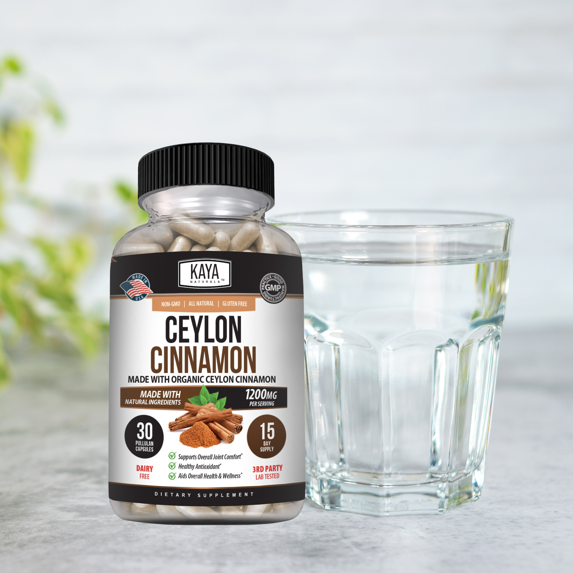 Ground Ceylon Cinnamon spice from Kaya Naturals in a clear jar, showing rich brown cinnamon sticks and powder ready for cooking.